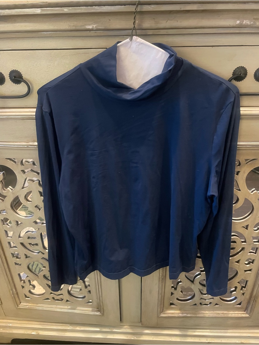 St. John Navy Long-Sleeve Turtleneck Top